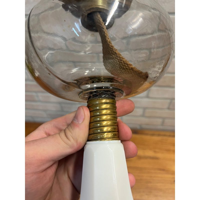Antique 19th Century Victorian Milk Glass Pedestal Oil Lamp 1886 Queen Anne
