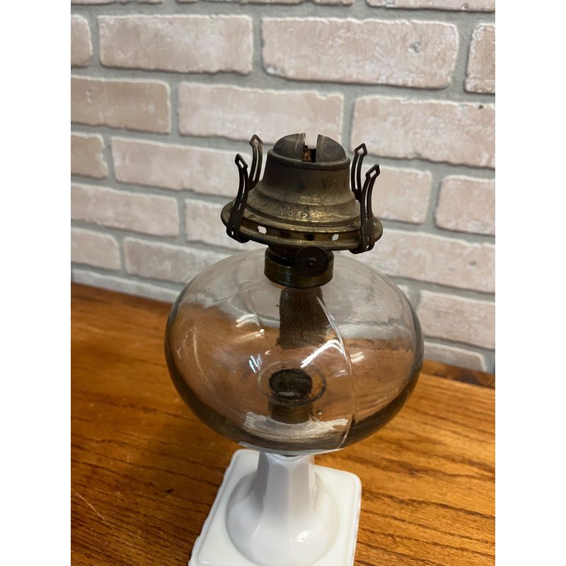 Antique 19th Century Victorian Milk Glass Pedestal Oil Lamp 1886 Queen Anne