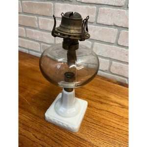 Antique 19th Century Victorian Milk Glass Pedestal Oil Lamp 1886 Queen Anne