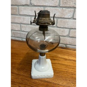 Antique 19th Century Victorian Milk Glass Pedestal Oil Lamp 1886 Queen Anne