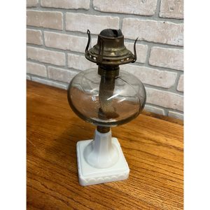 Antique 19th Century Victorian Milk Glass Pedestal Oil Lamp 1886 Queen Anne