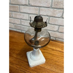Antique 19th Century Victorian Milk Glass Pedestal Oil Lamp 1886 Queen Anne
