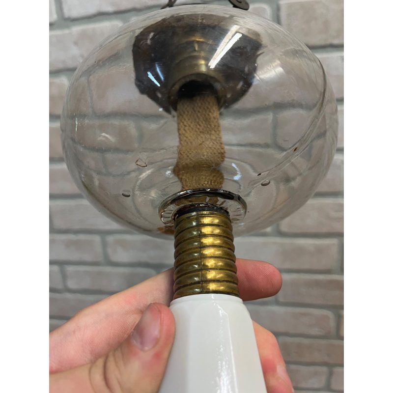 Antique 19th Century Victorian Milk Glass Pedestal Oil Lamp 1886 Queen Anne