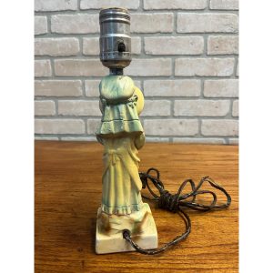 Vintage 1940s Table Lamp 11" Chalkware Girl Child w/ Bonnet & Flower Basket
