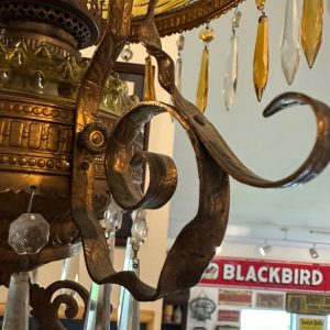 Bradley & Hubbard (B&H) Victorian Hanging Lamp Amber Yellow Hobnail Dew Drop Shade