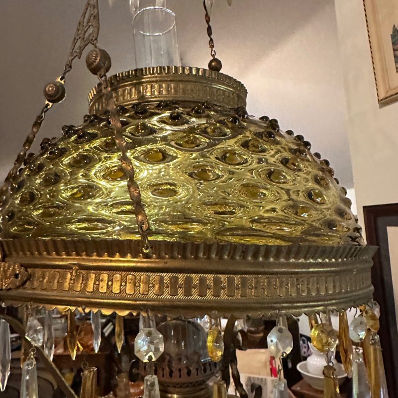 Bradley & Hubbard (B&H) Victorian Hanging Lamp Amber Yellow Hobnail Dew Drop Shade