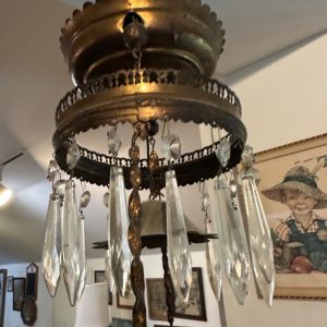 Bradley & Hubbard (B&H) Victorian Hanging Lamp Amber Yellow Hobnail Dew Drop Shade