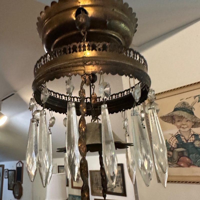 Bradley & Hubbard (B&H) Victorian Hanging Lamp Amber Yellow Hobnail Dew Drop Shade