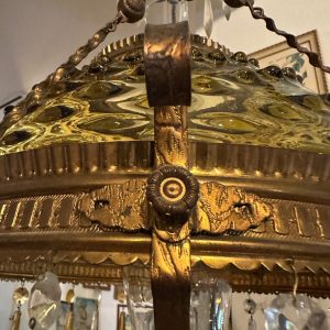 Bradley & Hubbard (B&H) Victorian Hanging Lamp Amber Yellow Hobnail Dew Drop Shade