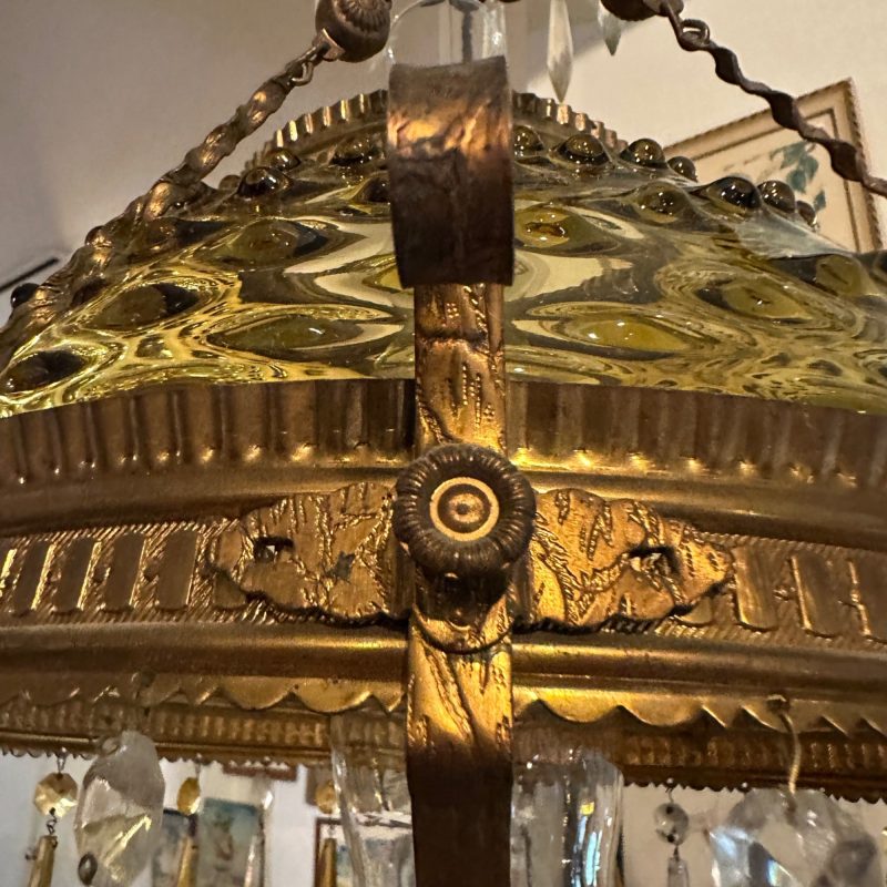 Bradley & Hubbard (B&H) Victorian Hanging Lamp Amber Yellow Hobnail Dew Drop Shade