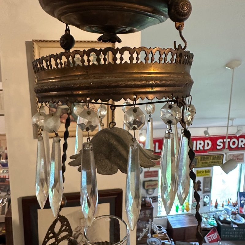 Bradley & Hubbard (B&H) Victorian Hanging Lamp Amber Yellow Hobnail Dew Drop Shade