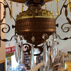 Bradley & Hubbard (B&H) Victorian Hanging Lamp Amber Yellow Hobnail Dew Drop Shade