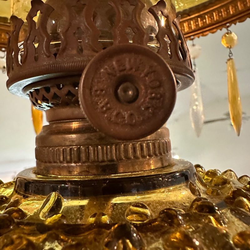 Bradley & Hubbard (B&H) Victorian Hanging Lamp Amber Yellow Hobnail Dew Drop Shade