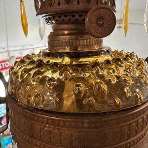 Bradley & Hubbard (B&H) Victorian Hanging Lamp Amber Yellow Hobnail Dew Drop Shade