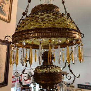 Bradley & Hubbard (B&H) Victorian Hanging Lamp Amber Yellow Hobnail Dew Drop Shade