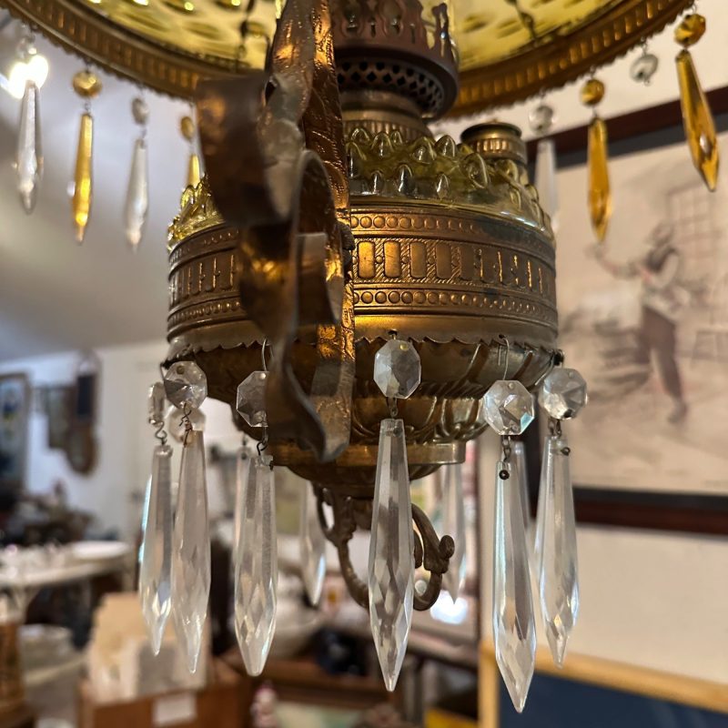 Bradley & Hubbard (B&H) Victorian Hanging Lamp Amber Yellow Hobnail Dew Drop Shade