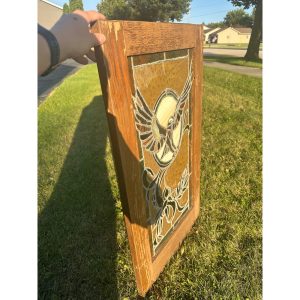 K4Il4kXD_3.jpg Vintage 1960s Stained Art Glass Soaring Eagle Bird - Wood Frame