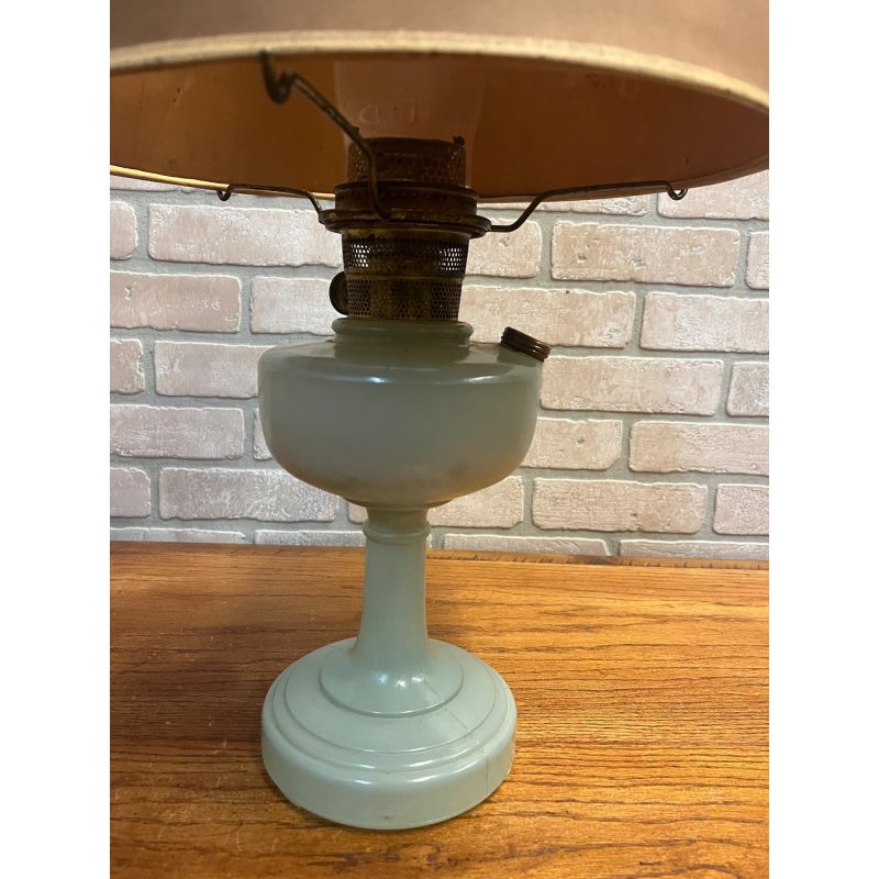Vintage Aladdin Oil Lamp Green Venetian w/ Original Whip-O-Lite Paper Shade