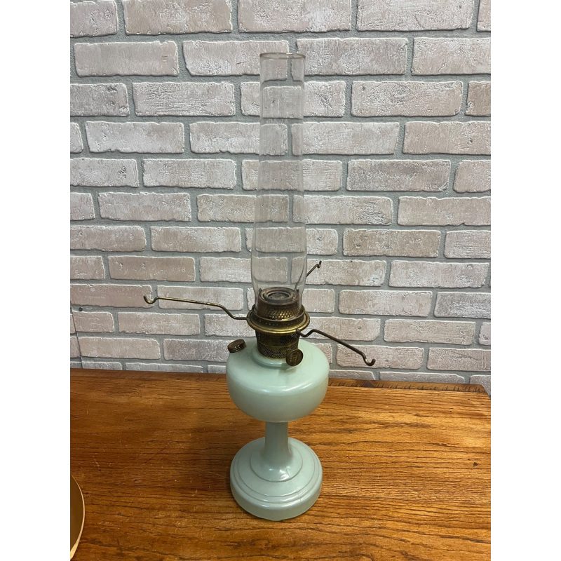 Vintage Aladdin Oil Lamp Green Venetian w/ Original Whip-O-Lite Paper Shade