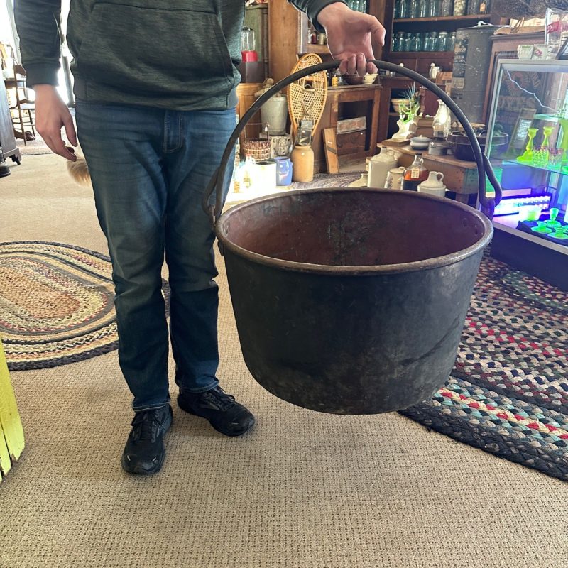 Antique Primitive 1800s Large Solid Copper Apple Butter Cauldron Kettle Pot