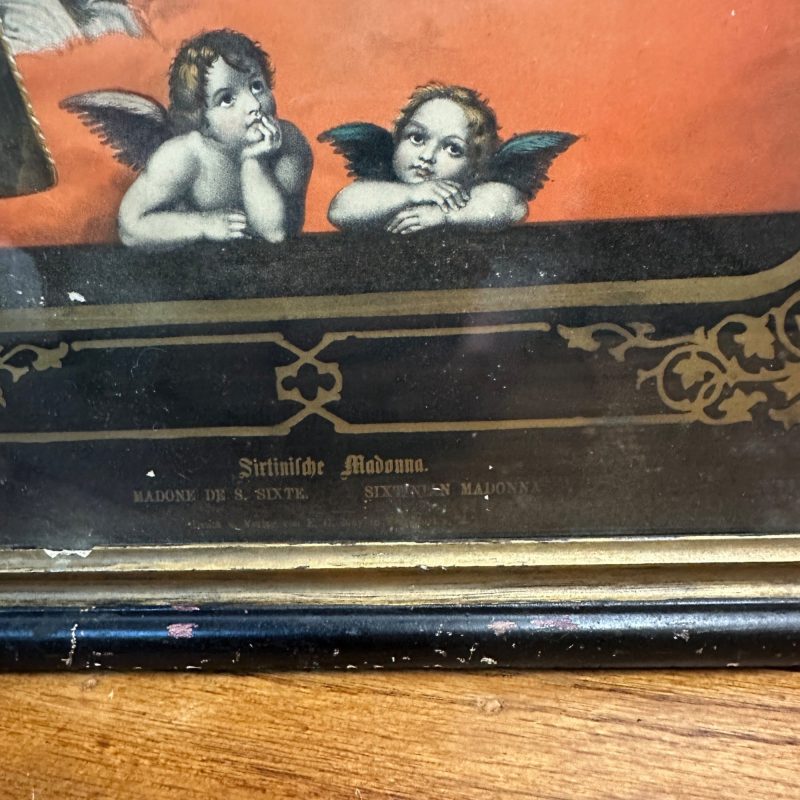 Antique 19th c. Sistine Madonna by Raphael Framed Lithograph German