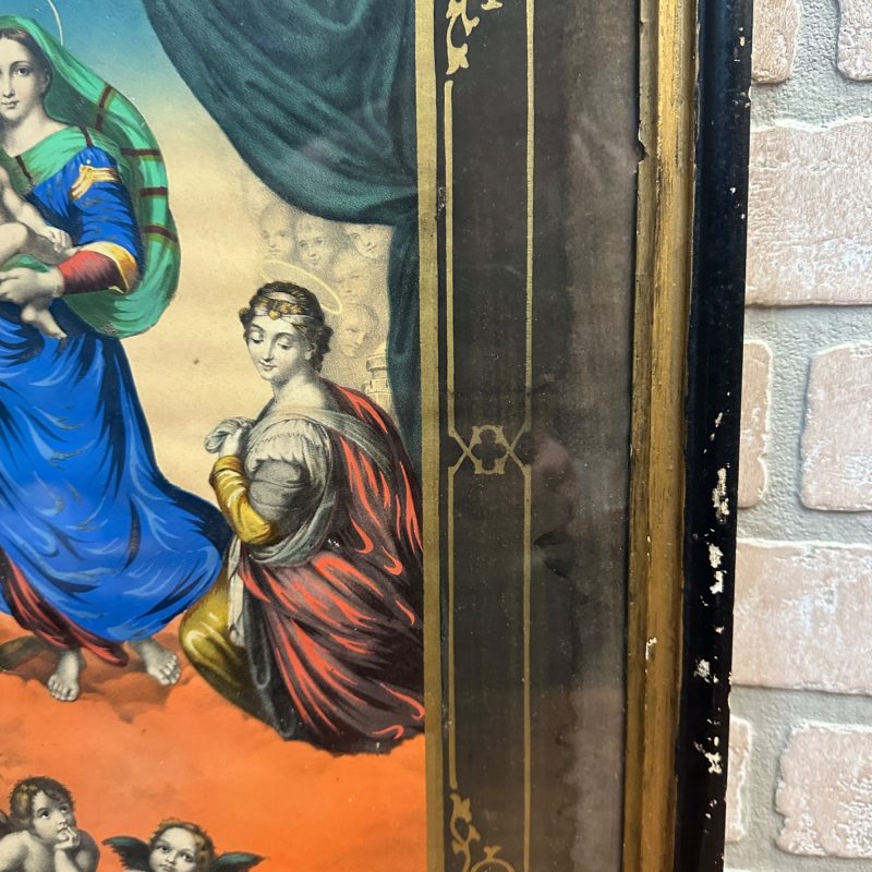 Antique 19th c. Sistine Madonna by Raphael Framed Lithograph German