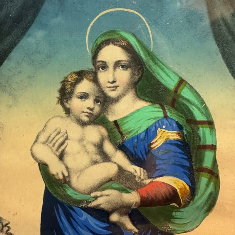 Antique 19th c. Sistine Madonna by Raphael Framed Lithograph German