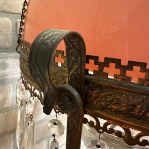 NBDkNQqG_16.jpg Antique Victorian Hanging Oil Kerosene Lamp w/ Ruby Burmese Shade Uranium Glows!