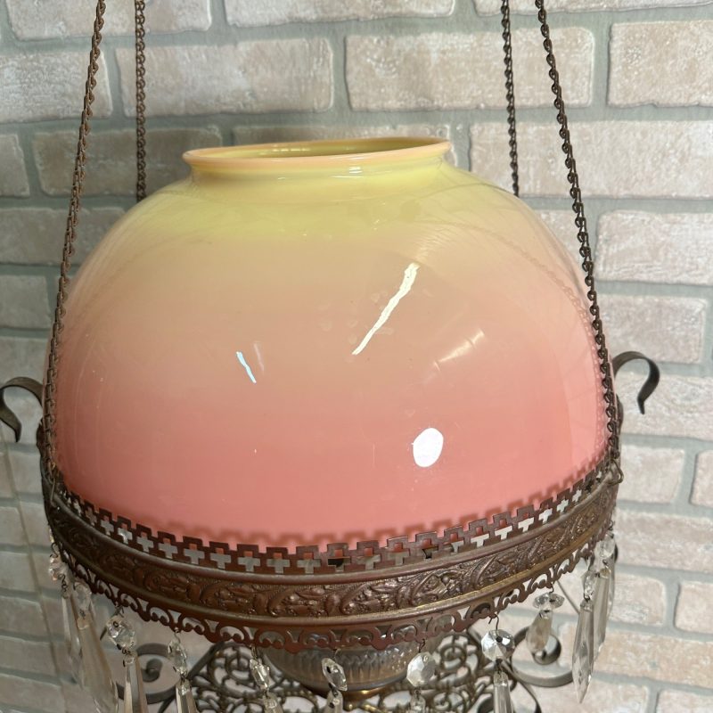 NBDkNQqG_9.jpg Antique Victorian Hanging Oil Kerosene Lamp w/ Ruby Burmese Shade Uranium Glows!