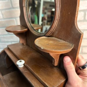 O3eF9lon_11.jpg Antique Wooden Wall Shaving Cabinet w/ Mirror Victorian Medicine Cabinet