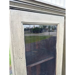 Pair of Primitive Painted Grey Book Display Cases, Wooden Glass Cabinets