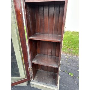 Pair of Primitive Painted Grey Book Display Cases, Wooden Glass Cabinets