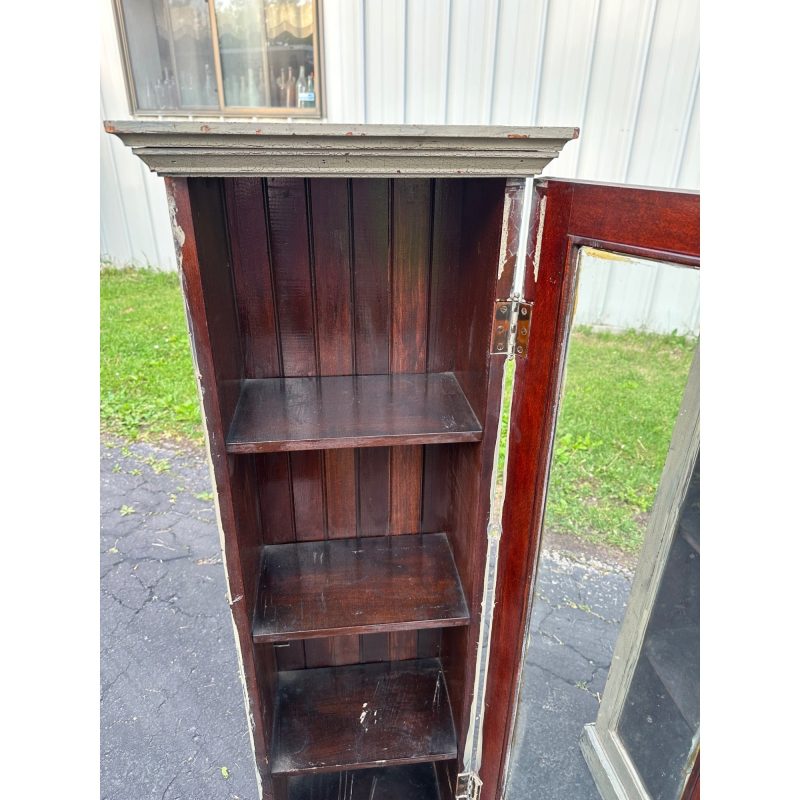 Pair of Primitive Painted Grey Book Display Cases, Wooden Glass Cabinets