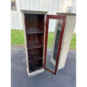 Pair of Primitive Painted Grey Book Display Cases, Wooden Glass Cabinets