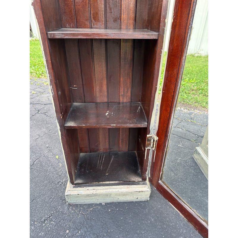 Pair of Primitive Painted Grey Book Display Cases, Wooden Glass Cabinets