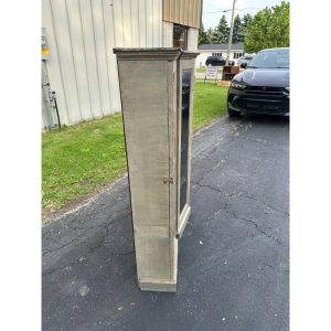 Pair of Primitive Painted Grey Book Display Cases, Wooden Glass Cabinets