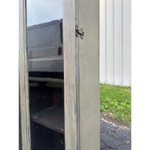 Pair of Primitive Painted Grey Book Display Cases, Wooden Glass Cabinets