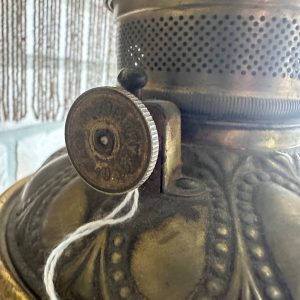 Antique Victorian Hanging Brass Oil Lamp w/ Painted Shades & Beaded Fringe