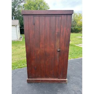 Antique Primitive Red Painted Farmhouse Kitchen Large Pantry Cupboard