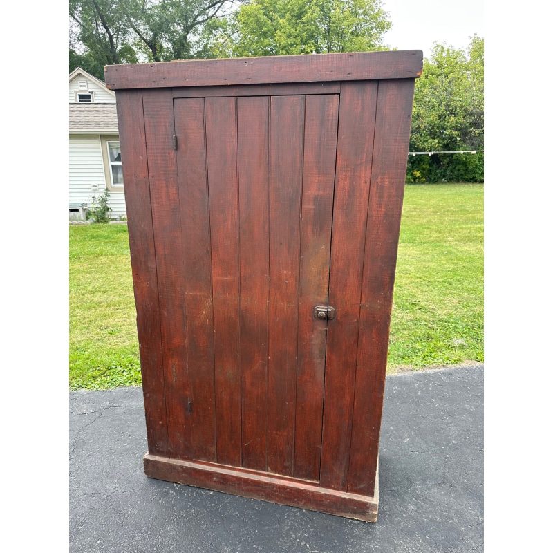 Antique Primitive Red Painted Farmhouse Kitchen Large Pantry Cupboard