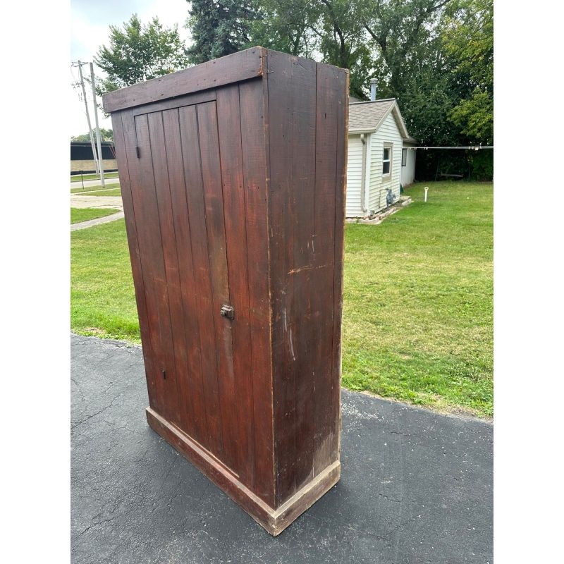 Antique Primitive Red Painted Farmhouse Kitchen Large Pantry Cupboard