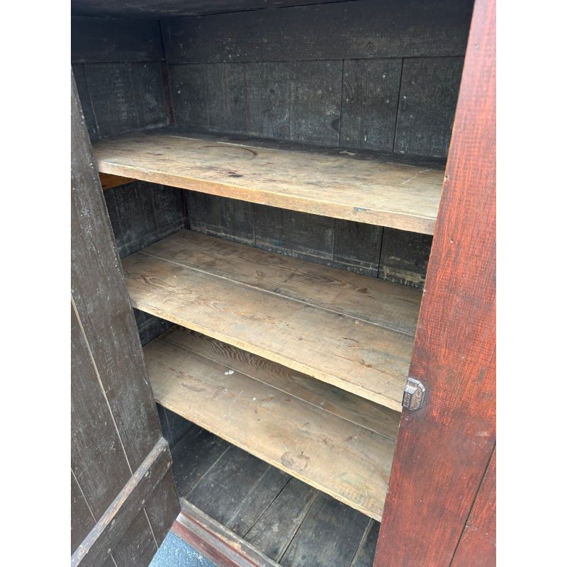 Antique Primitive Red Painted Farmhouse Kitchen Large Pantry Cupboard