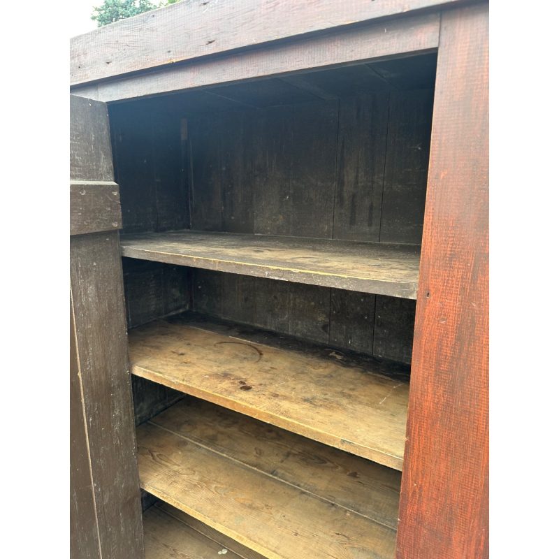 Antique Primitive Red Painted Farmhouse Kitchen Large Pantry Cupboard