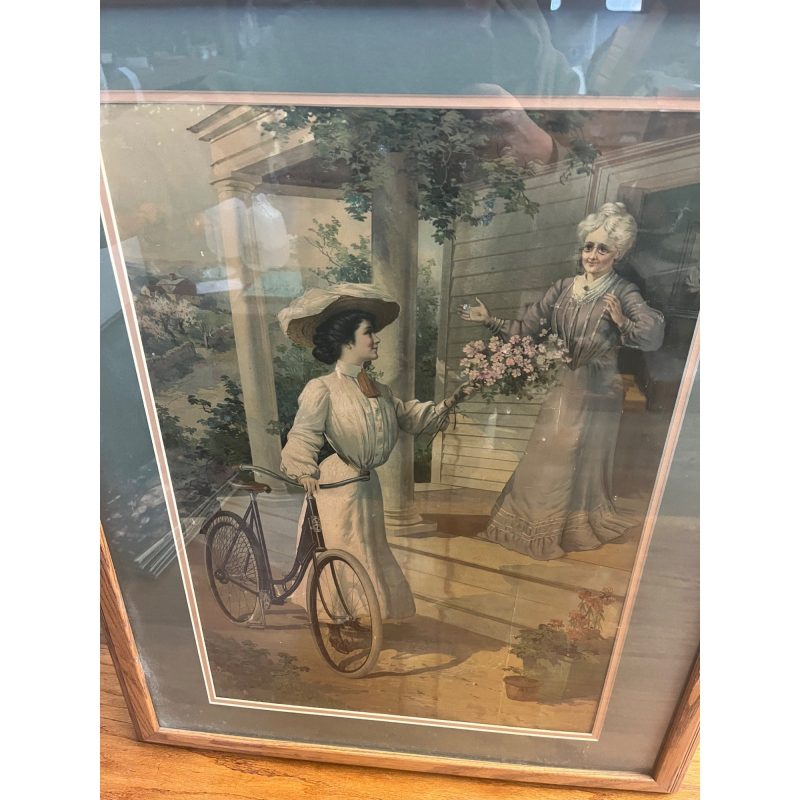 Early 1900s Columbia Bicycles Pope Mfg Co. Advertising Framed Litho SIgn Poster