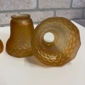 Vintage Imperial Carnival Iridescent Coral Shell Scale Marigold Glass Shades