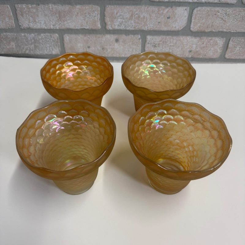 Vintage Imperial Carnival Iridescent Coral Shell Scale Marigold Glass Shades