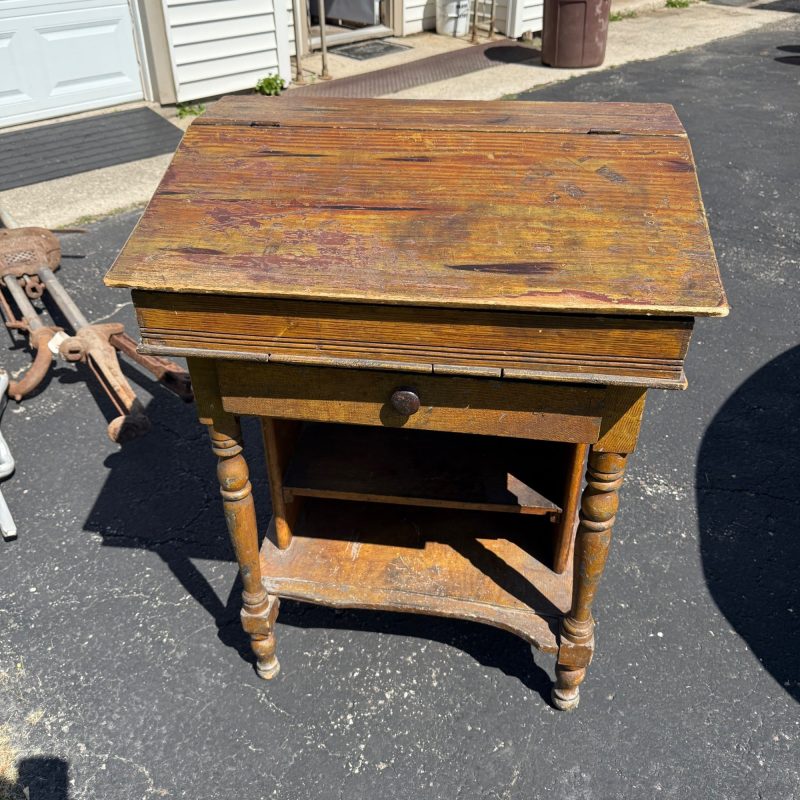 U4RMnVIR_4.jpg Antique Pine Secretary Hotel Teachers Lecture Desk Clerk's Desk Table