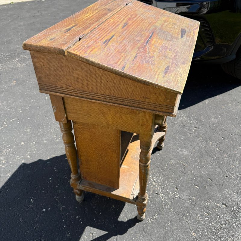 U4RMnVIR_8.jpg Antique Pine Secretary Hotel Teachers Lecture Desk Clerk's Desk Table