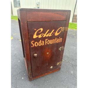 XKgRtQWW_1.jpg Vintage Early 1900s "Cold-O" Soda Fountain Wooden Cabinet Advertising Store Display
