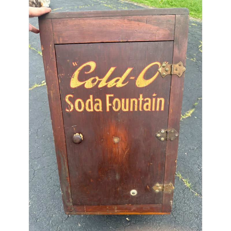 XKgRtQWW_11.jpg Vintage Early 1900s "Cold-O" Soda Fountain Wooden Cabinet Advertising Store Display